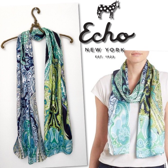 Echo Accessories - 🆕 ECHO BLUE GREEN PAISLEY OBLONG WRAP SCARF Echo Accessories - 🆕 ECHO BLUE GREEN PAISLEY OBLONG WRAP SCARF